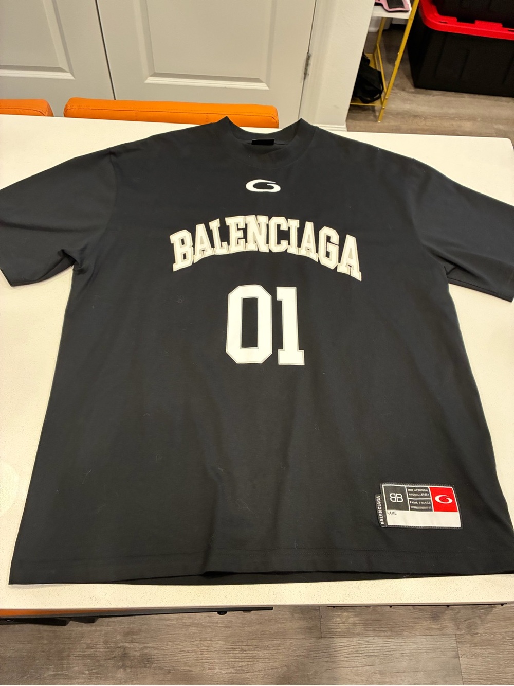 Balenciaga Black Jersey Tee with White Logo & '01'